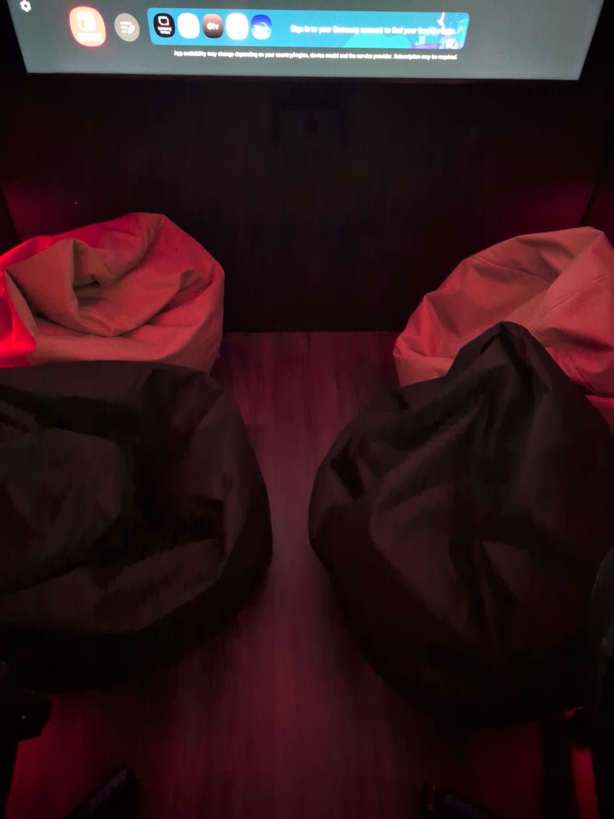 Bean bag seating inside the gaming trailer