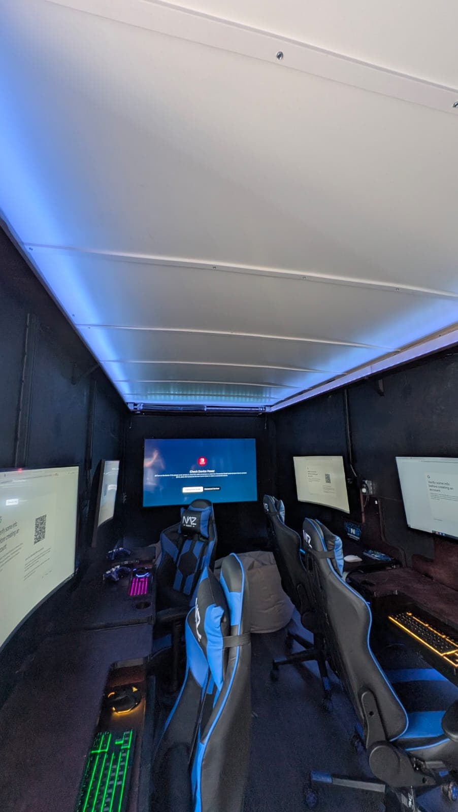 Gaming setup inside the trailer